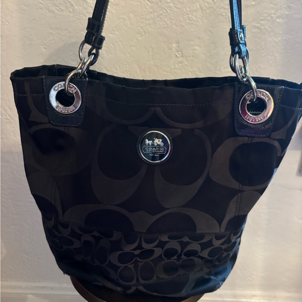 Coach Black Alex Signature Sateen Tote Bag